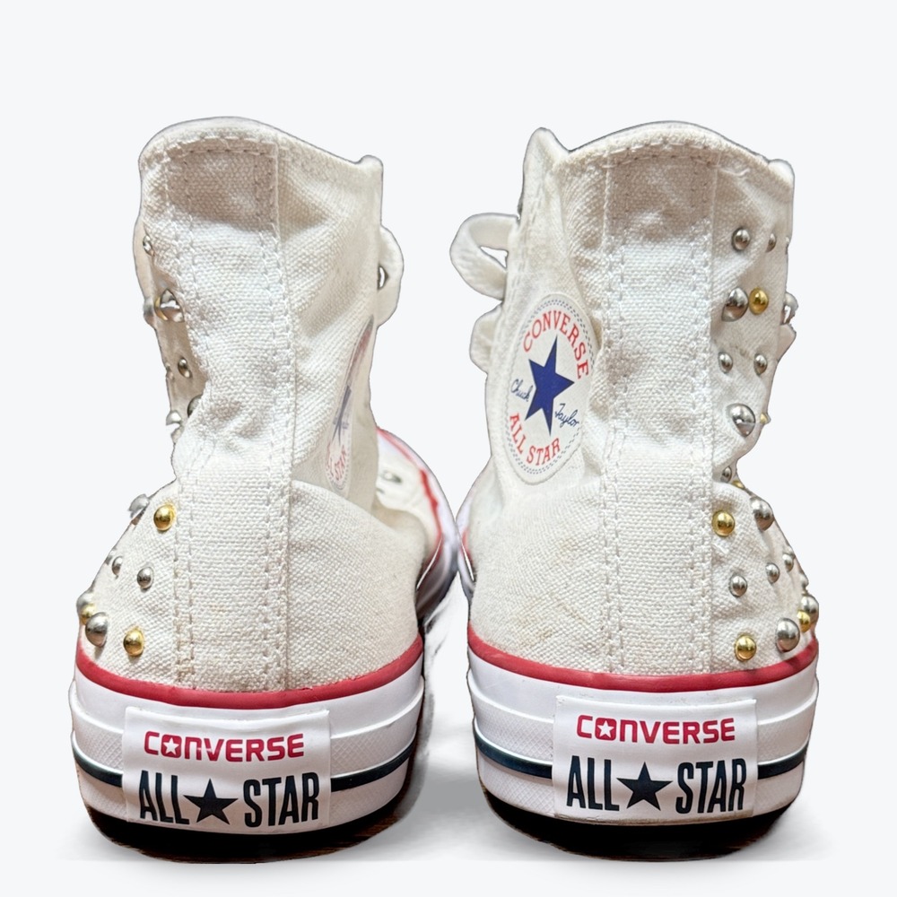 Converse All Star White Studded High Top Sneakers Kids / Jrs 4 or Womens 6 - Picture 2 of 10